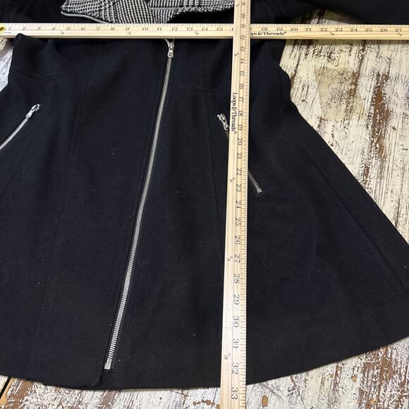 Guess Womens Sz XL BLK Wool Full Zip Up Herringbone Collar Long Tunic Moto Coat - Picture 4 of 15